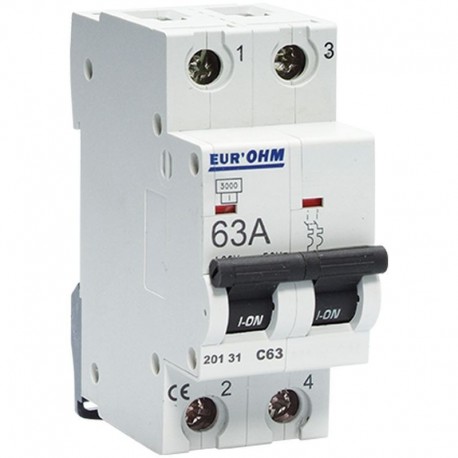 Disjoncteur 2P 63A , courbe C 4,5kA