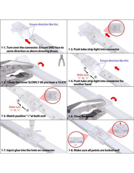Connecteur CLIPO Bande-Bande 8/10mm 2 Pins IP67