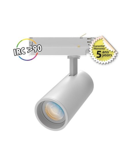 Spot LED sur Rail Blanc 15W CCT IRC90 5ANS