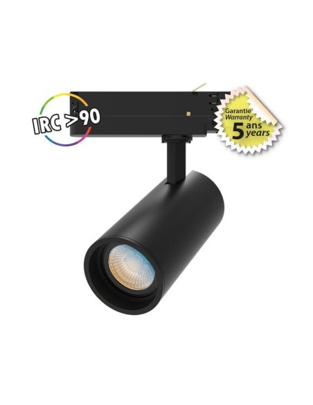 Spot LED sur Rail Noir 25W CCT IRC90 5ANS