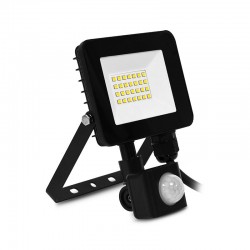 Projecteur LED Noir - Plat - 20 WATT, 3000°K, IP65 + Détecteur