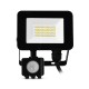 Projecteur LED Noir - Plat - 20 WATT, 3000°K, IP65 + Détecteur