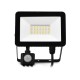 Projecteur LED Noir - Plat - 30 WATT, 3000°K, IP65 + Détecteur