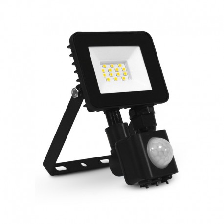 Projecteur LED Noir - Plat - 10 WATT, 6000°K, IP65 + Détecteur