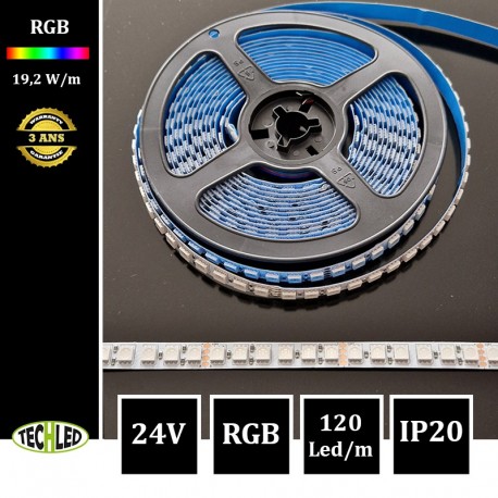 Bande LED 5050 120Led/m 19,2W/m 10mm 24V IP20 RGB