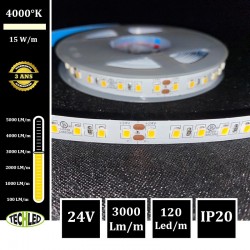 Bande LED 2835 120Led/m 15W/m 10mm 24V IP20 200Lm/W 4000°K