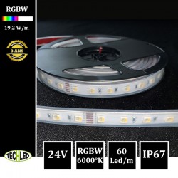 Bande LED 5050 60Led/m 19,2W/m 12/14mm 24V IP67 RGBW (6000K)