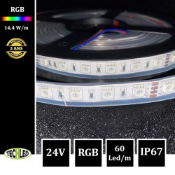 Bande LED 5050 60Led/m 14,4W/m 10mm 24V IP67 RGB