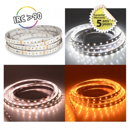Bande LED CCT 5M 120 LED/m 10W/m 24V IP20 Garantie 5 Ans 