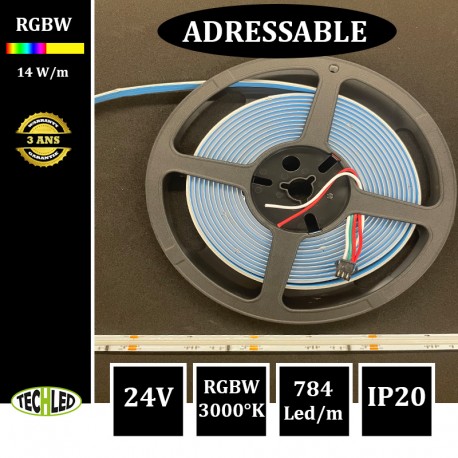Bande LED COB Adressable 784Led/m 14W/m 10mm 24V IP20 RGB+3000°K 5m