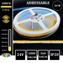 Bande LED COB Adressable 360Led/m 12W/m 10mm 24V IP20 3000°K 10m