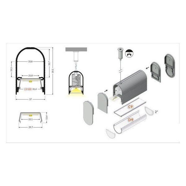 Profile LED LINE23 Alu Blanc 1000mm