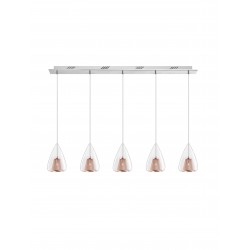 Pendant Light Chrome Aluminium Clear Glass & Rose Gold Frame G9 