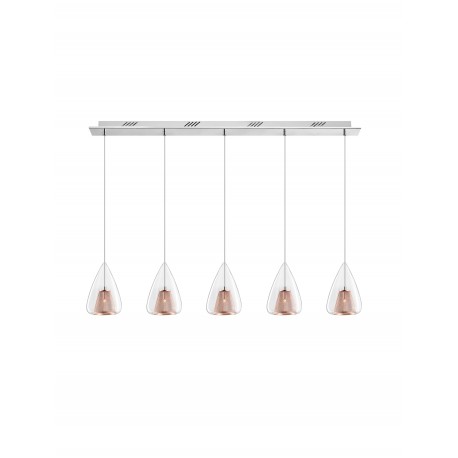 Pendant Light Chrome Aluminium Clear Glass & Rose Gold Frame G9 