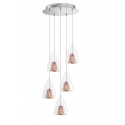 Pendant Light Chrome Aluminium Clear Glass & Rose Gold Frame G9 