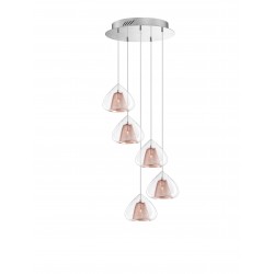 Pendant Light Chrome Aluminium Clear Glass & Rose Gold Frame G9 