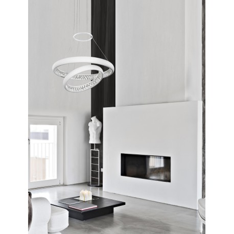 Pendant Matt White Aluminium & Crystal LED 60 Watt 3600Lm 3000 