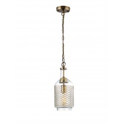 Pendant Light Clear Handmade Glass & Brass Bronze Metal E27 1x40 