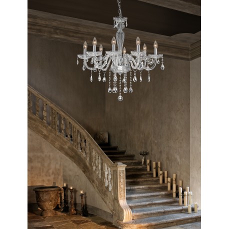 Chandelier Chrome Aluminium Glass & K9 Crystal E14 8x40W D:70 