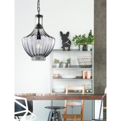 Pendant Light Blue Gray Handmade Glass Black Metal Chain E27 1x4 