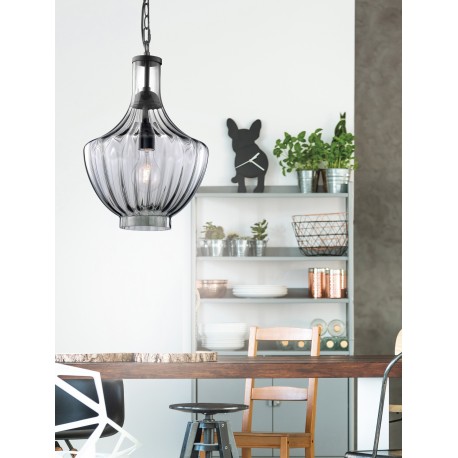 Pendant Light Blue Gray Handmade Glass Black Metal Chain E27 1x4 