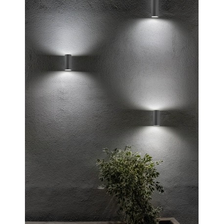 Dark Gray Aluminium Glass Diffuser LED GU10 2x7 Watt 220-240 Volt IP54 Bulb Excluded Light Up & Down D: 7 W: 8 H: 15 cm 