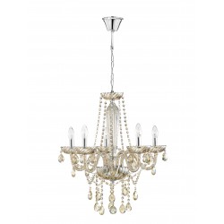 Chandelier Cognac Glass & K9 Crystals Chrome Frame E14 5x40 Watt 