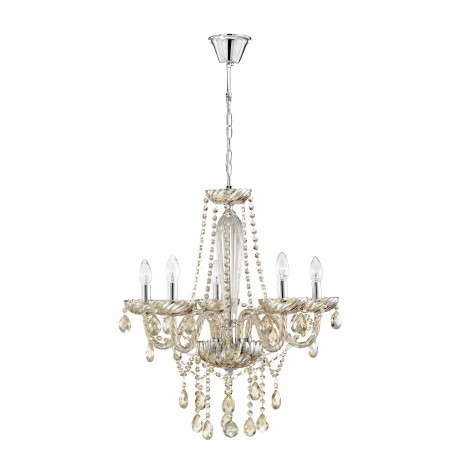 Chandelier Cognac Glass & K9 Crystals Chrome Frame E14 5x40 Watt 