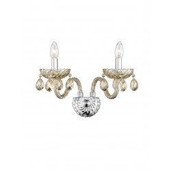Wall Lamp Cognac Glass & K9 Crystals Chrome Frame E14 2x40 Watt 
