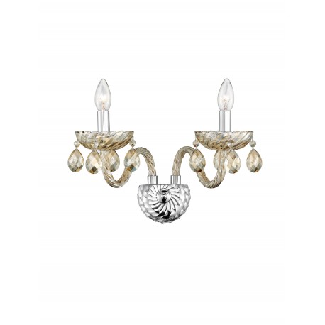 Wall Lamp Cognac Glass & K9 Crystals Chrome Frame E14 2x40 Watt 