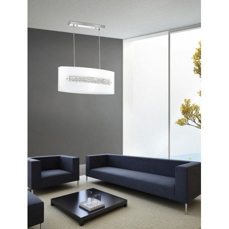 Pendant Light Chrome Aluminium White Glass & Crystal E27 3x40 Wa 