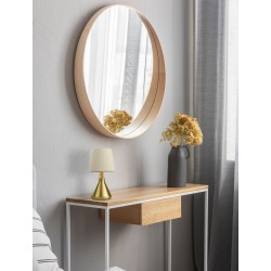 Table Lamp Brass Metal & Natural Wood Sand White Fabric Shade E1 