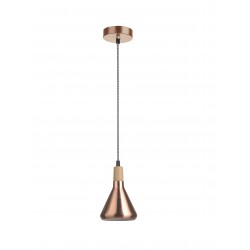 Pendant Light Cooper Metal & Natural Wood Black & White Fabric W 