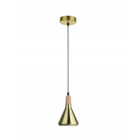 Pendant Light Brass Metal & Natural Wood Black & White Fabric Wi 