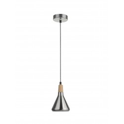 Pendant Light Nickel Metal & Natural Wood Black & White Fabric W 
