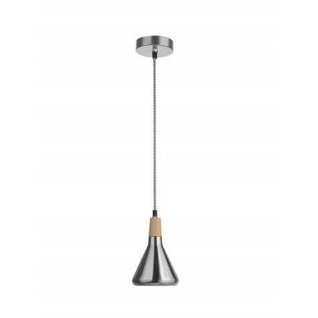 Pendant Light Nickel Metal & Natural Wood Black & White Fabric W 