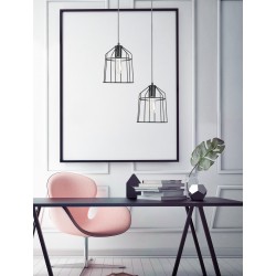 Pendant Light Matt Black Metal Black & White Fabric Wire E27 1x 