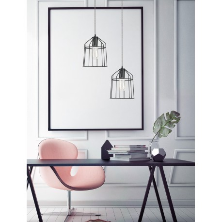 Pendant Light Matt Black Metal Black & White Fabric Wire E27 1x 