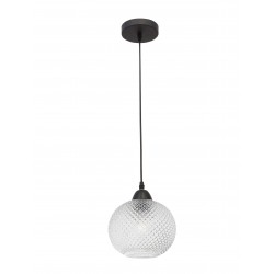 Pendant light, clear glass & black metal, 40W, E27, D:18 