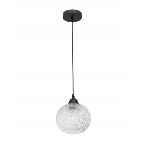 Pendant light, clear glass & black metal, 40W, E27, D:18 