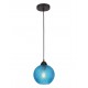 Pendant light, Blue glass & black metal, 40W, E27, D:18 