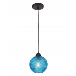 Pendant light, Blue glass & black metal, 40W, E27, D:18 