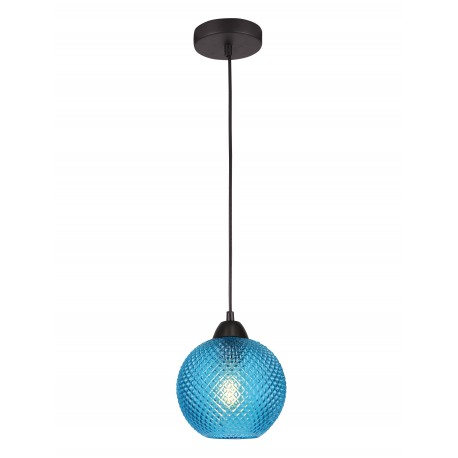Pendant light, Blue glass & black metal, 40W, E27, D:18 