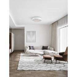 Ceiling lamp, matt-white, crystals & alum. shade, D:46, G9 incl. 