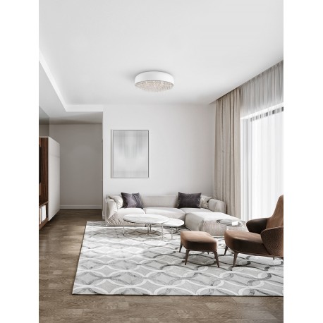 Ceiling lamp, matt-white, crystals & alum. shade, D:46, G9 incl. 