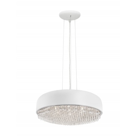 Pendant light, matt-white, crystals & alum.shade, D:46, G9 incl. 