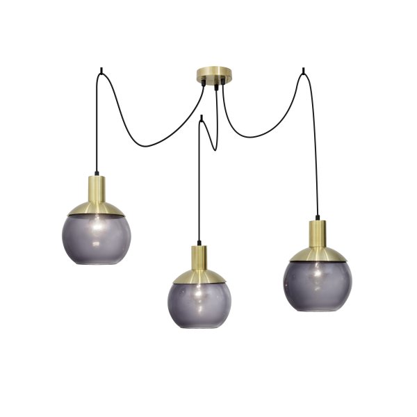 Pandant Gray GlassBrass MetalBlack PVC WireE27 3x40 