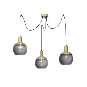Pandant Gray GlassBrass MetalBlack PVC WireE27 3x40 
