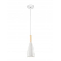 Pendant White AluminiumNatural WoodWhite Fabric WireE14 