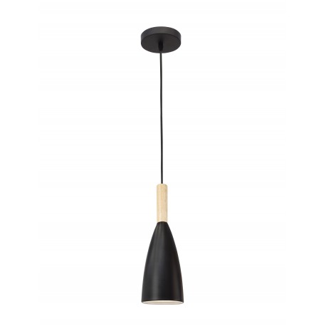 Pendant Black AluminiumNatural WoodBlack Fabric WireE14 